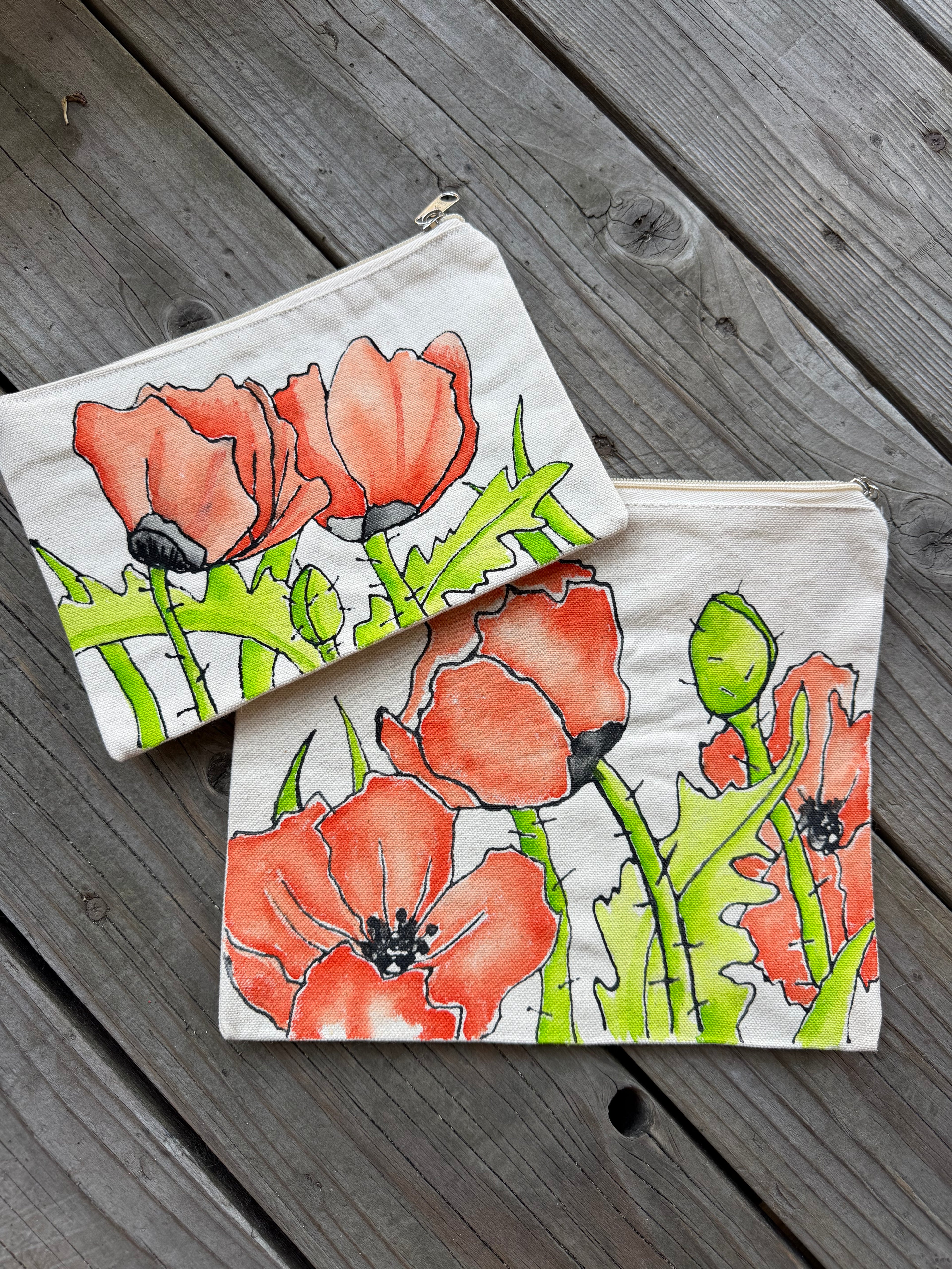 Hand Painted Canvas Bags - Coral Poppy 2 Pack Collection
