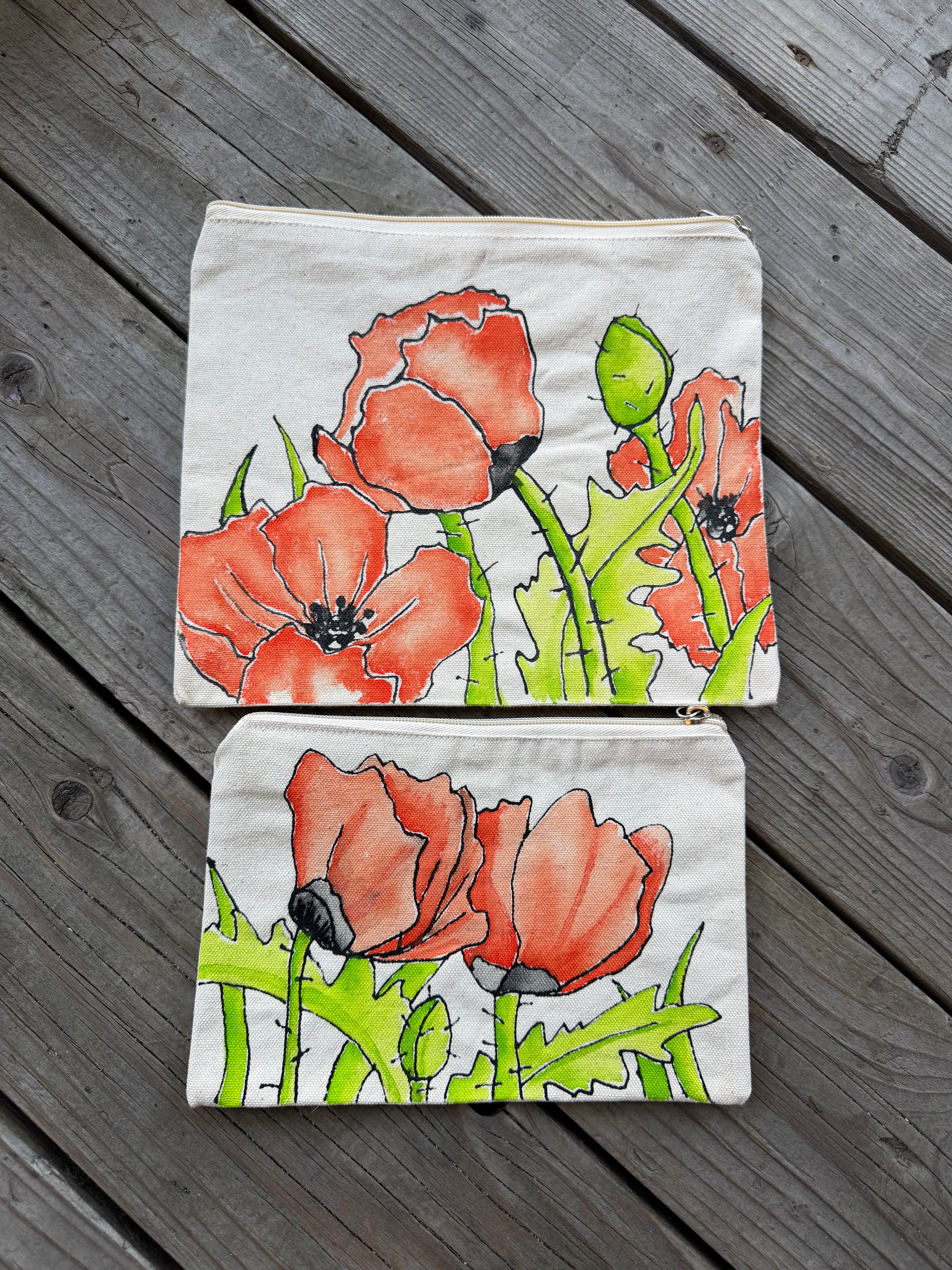 Hand Painted Canvas Bags - Coral Poppy 2 Pack Collection