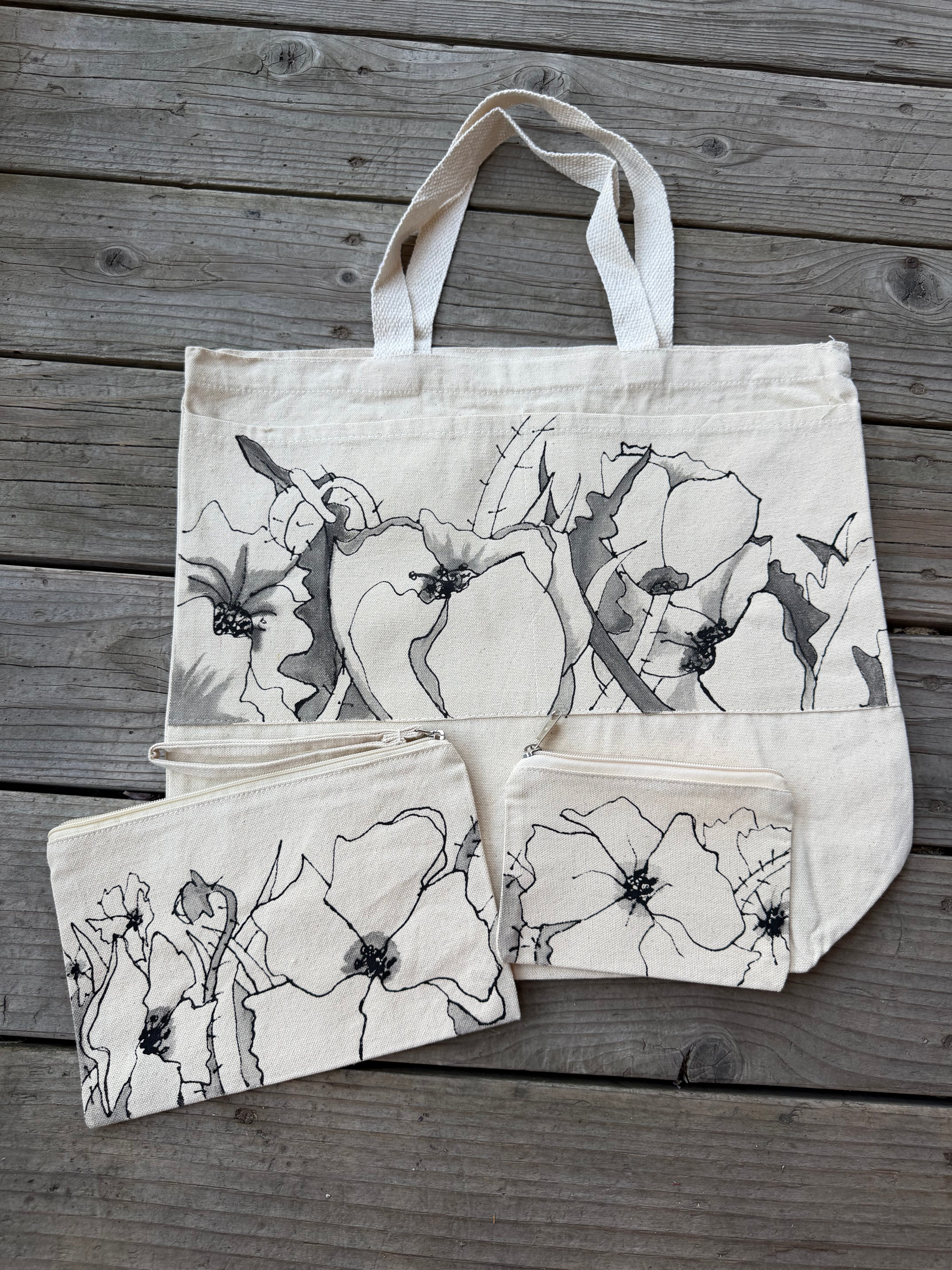 Hand Painted Canvas Bags - Black and White 3 Pack Collection