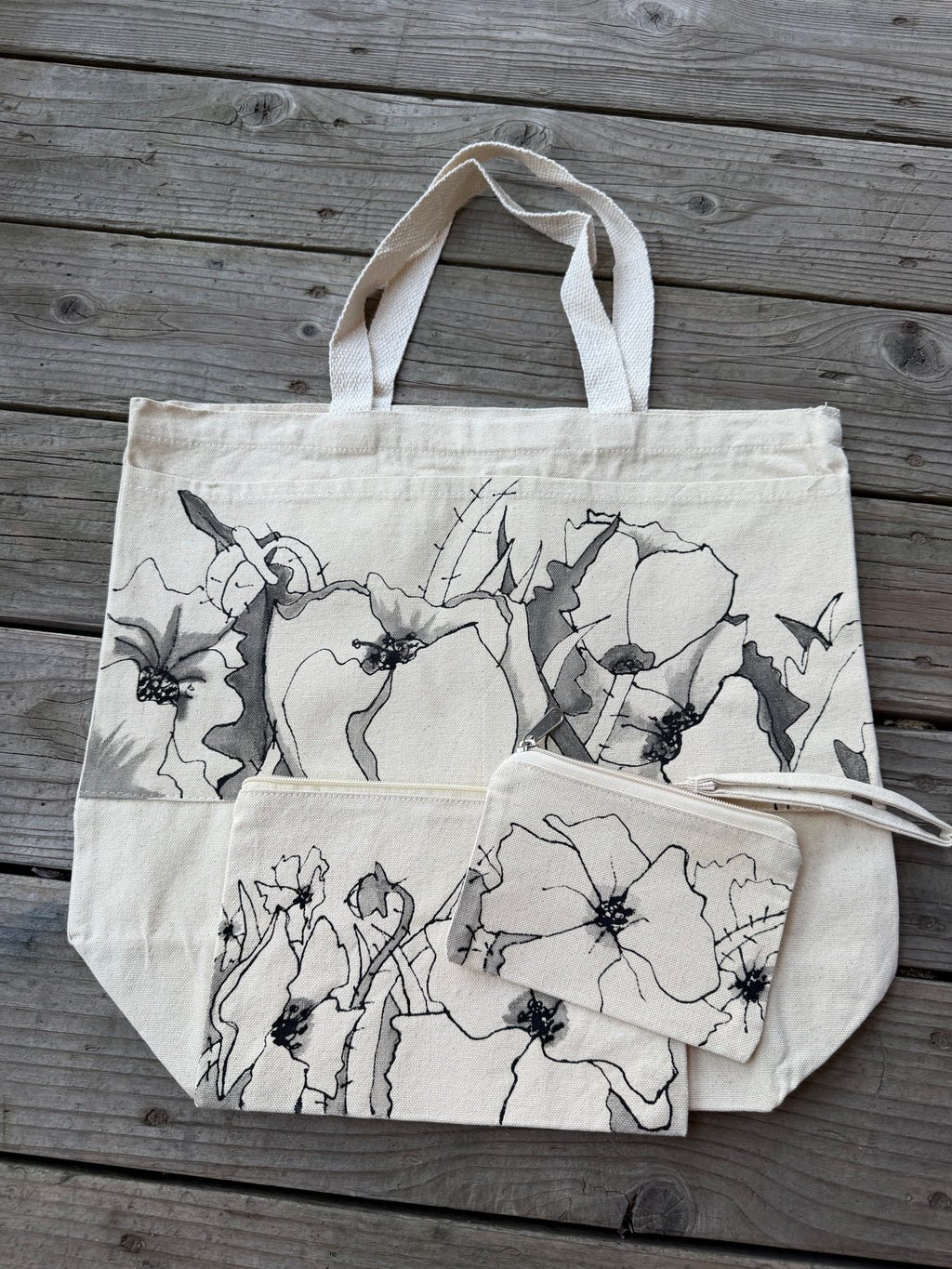 Hand Painted Canvas Bags - Black and White 3 Pack Collection