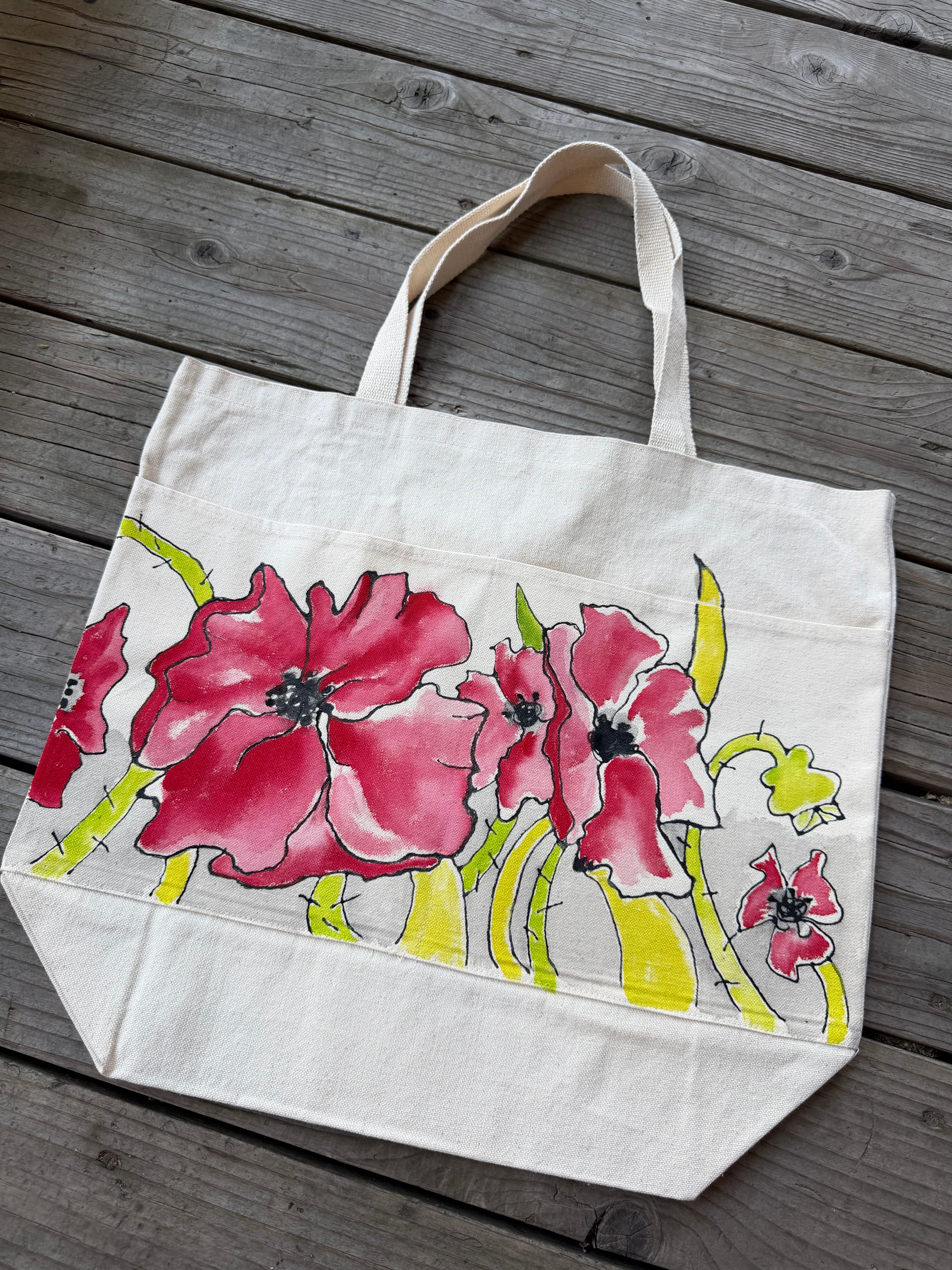 Hand-Painted Canvas Large Shopping Tote
