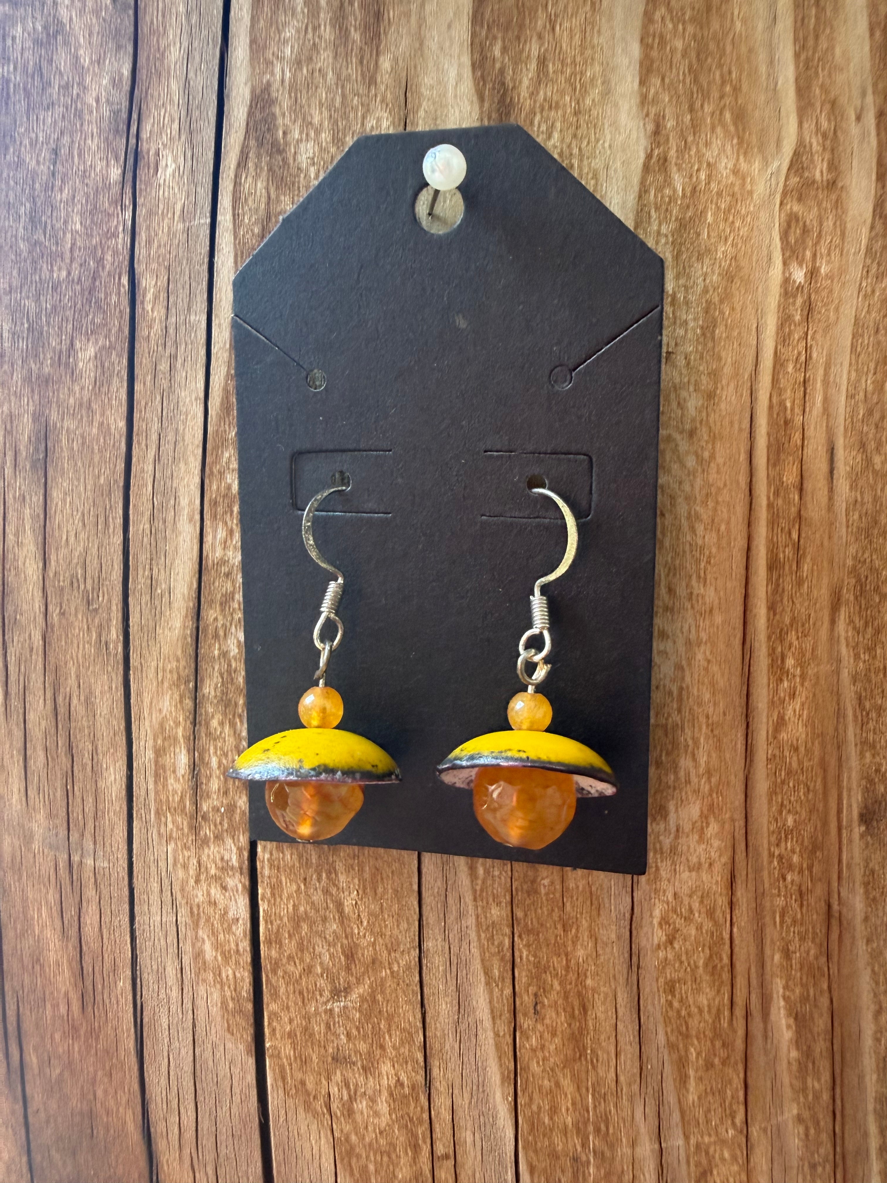 Golden Amber Enamel Earrings