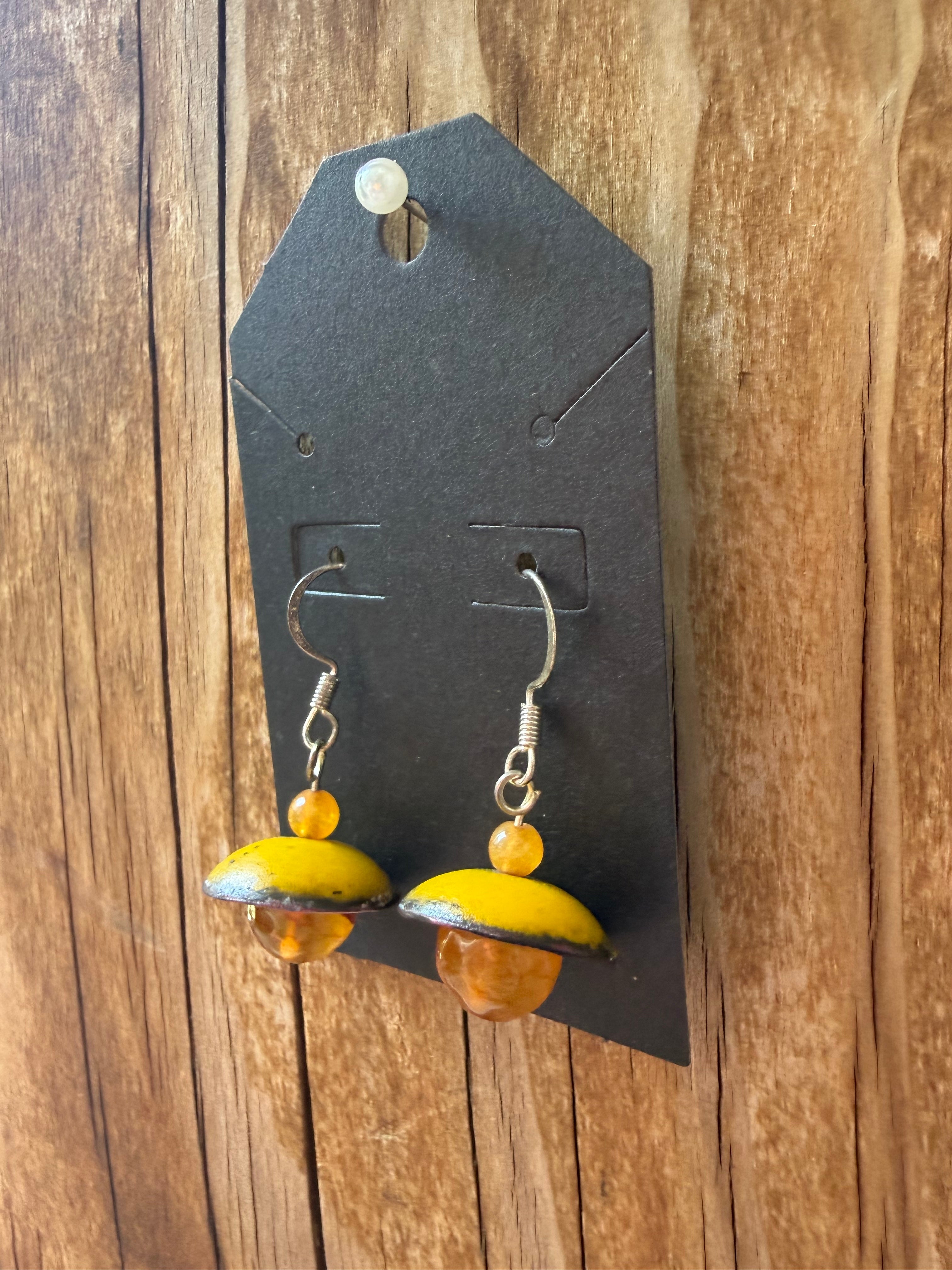 Golden Amber Enamel Earrings