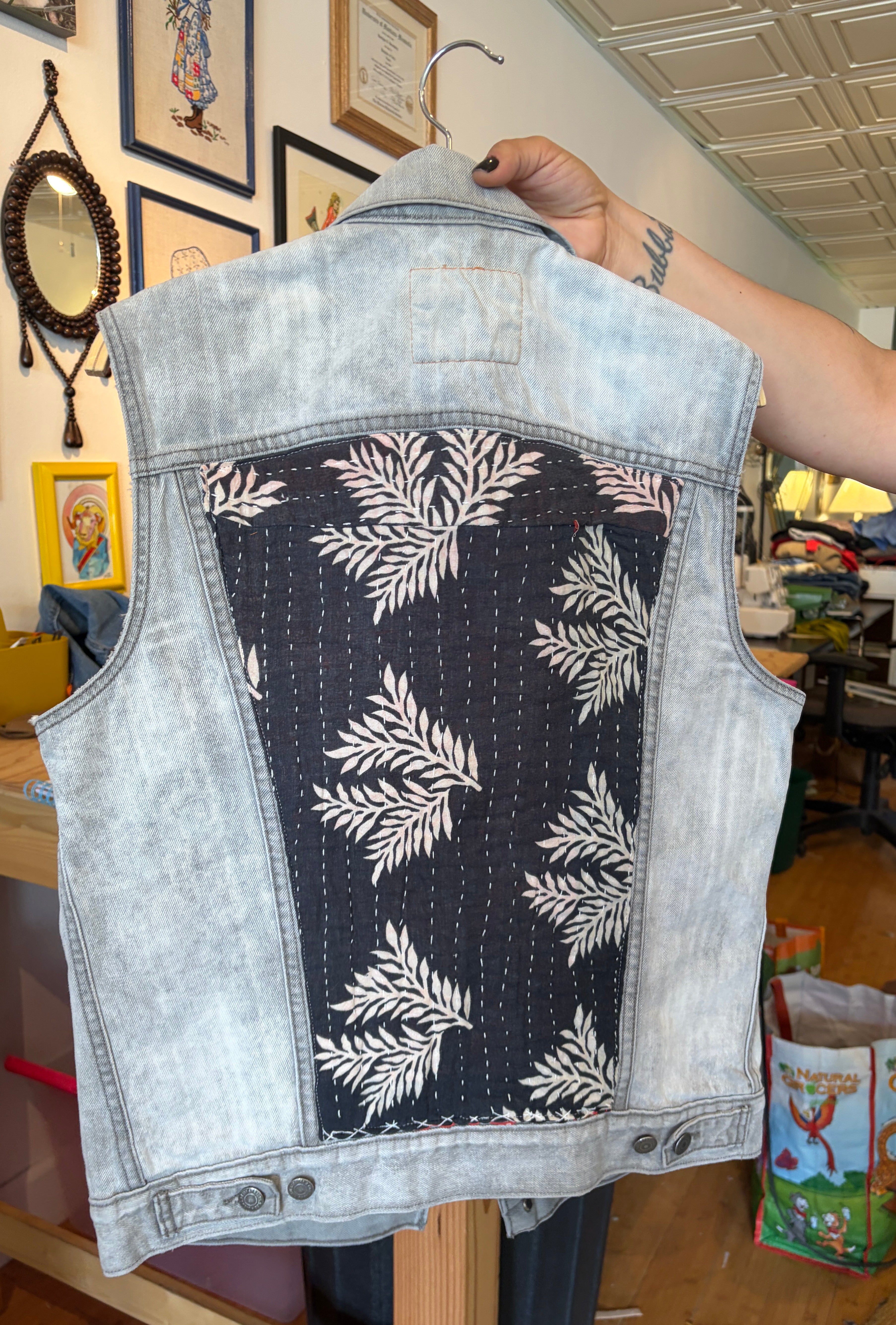 Denim Vest with Fabric Back