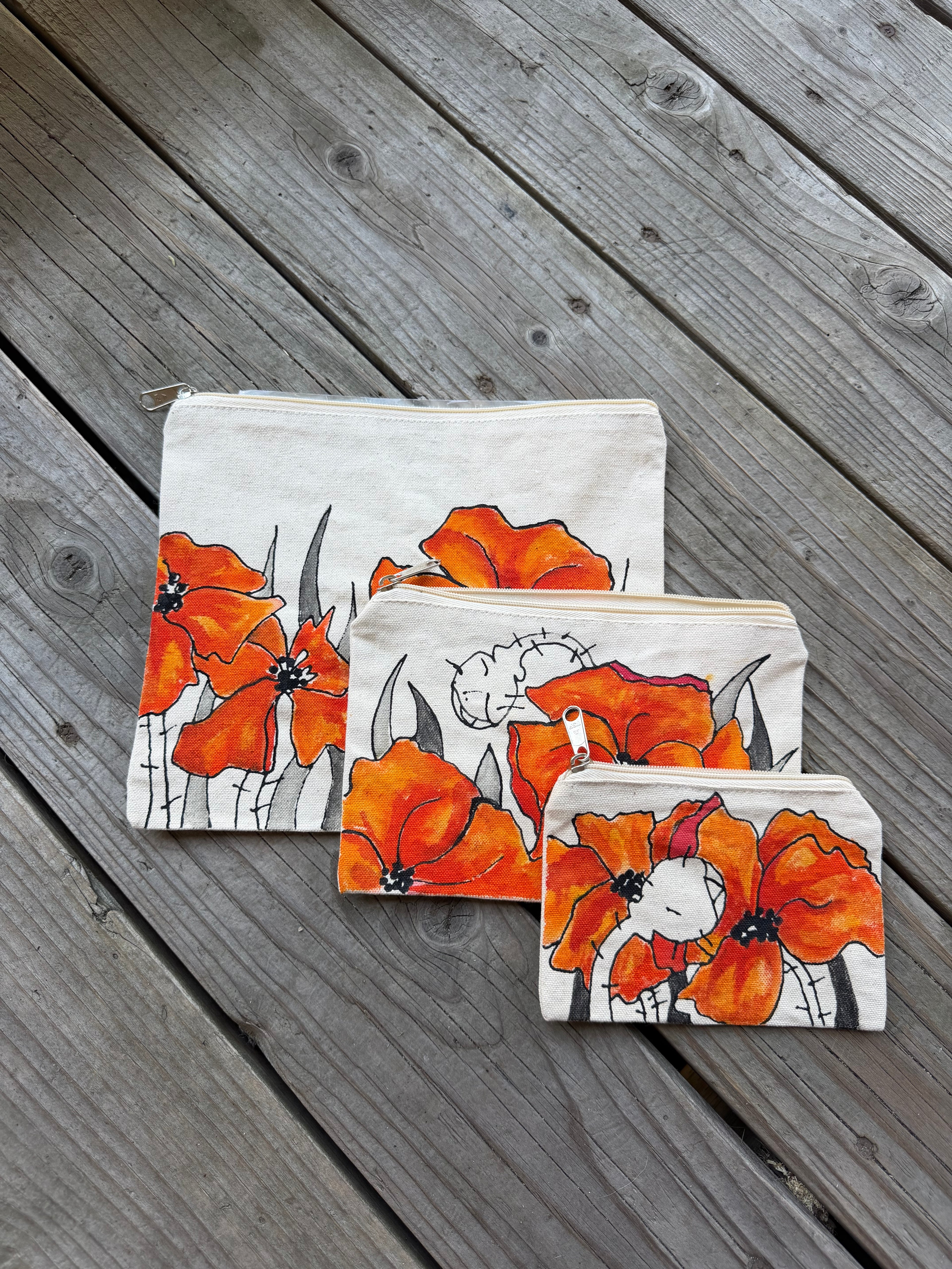 Hand-Painted Canvas 3 Pack Zip Bags