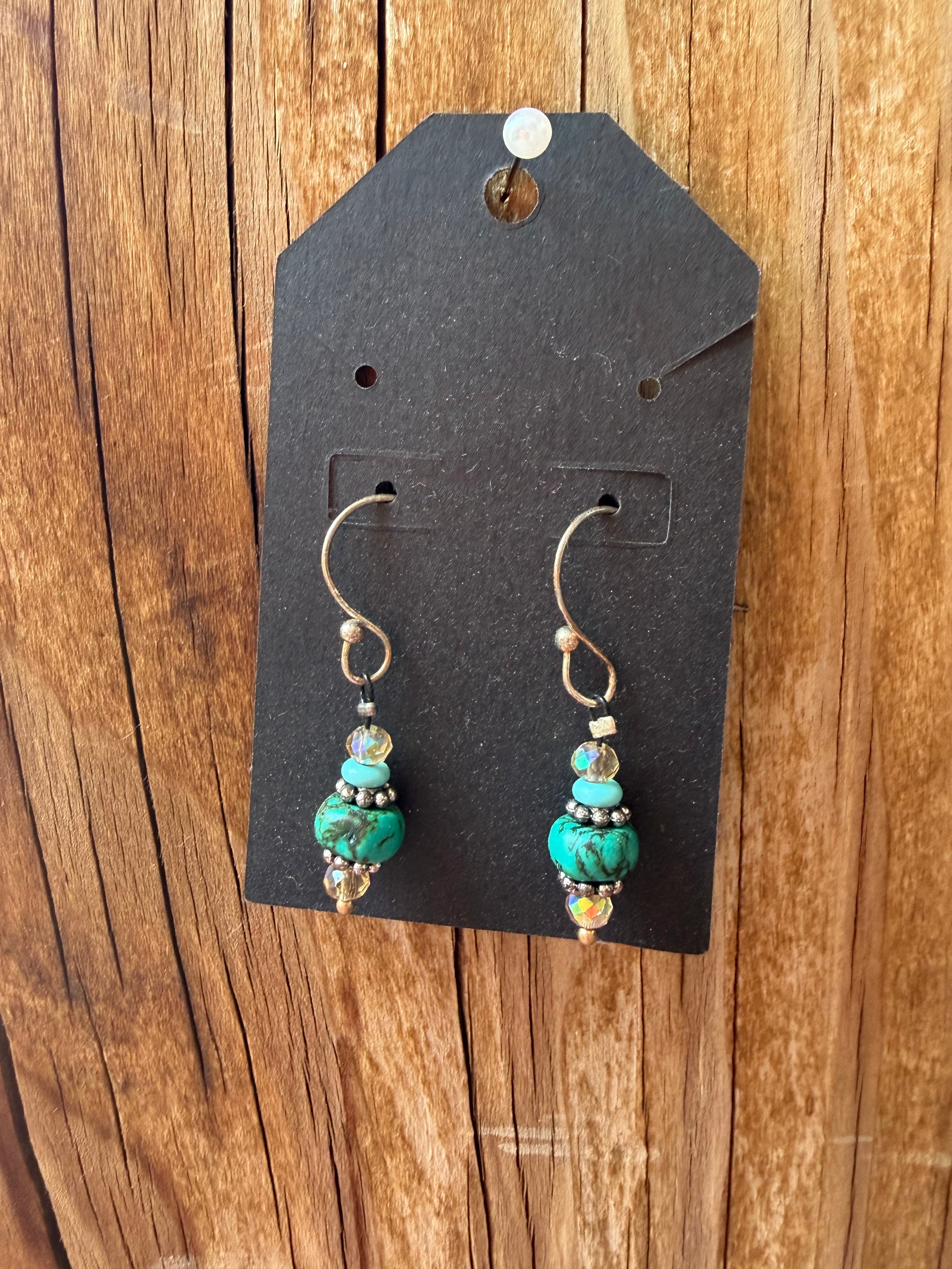 Handcrafted Turquoise & Crystal Beaded Earrings