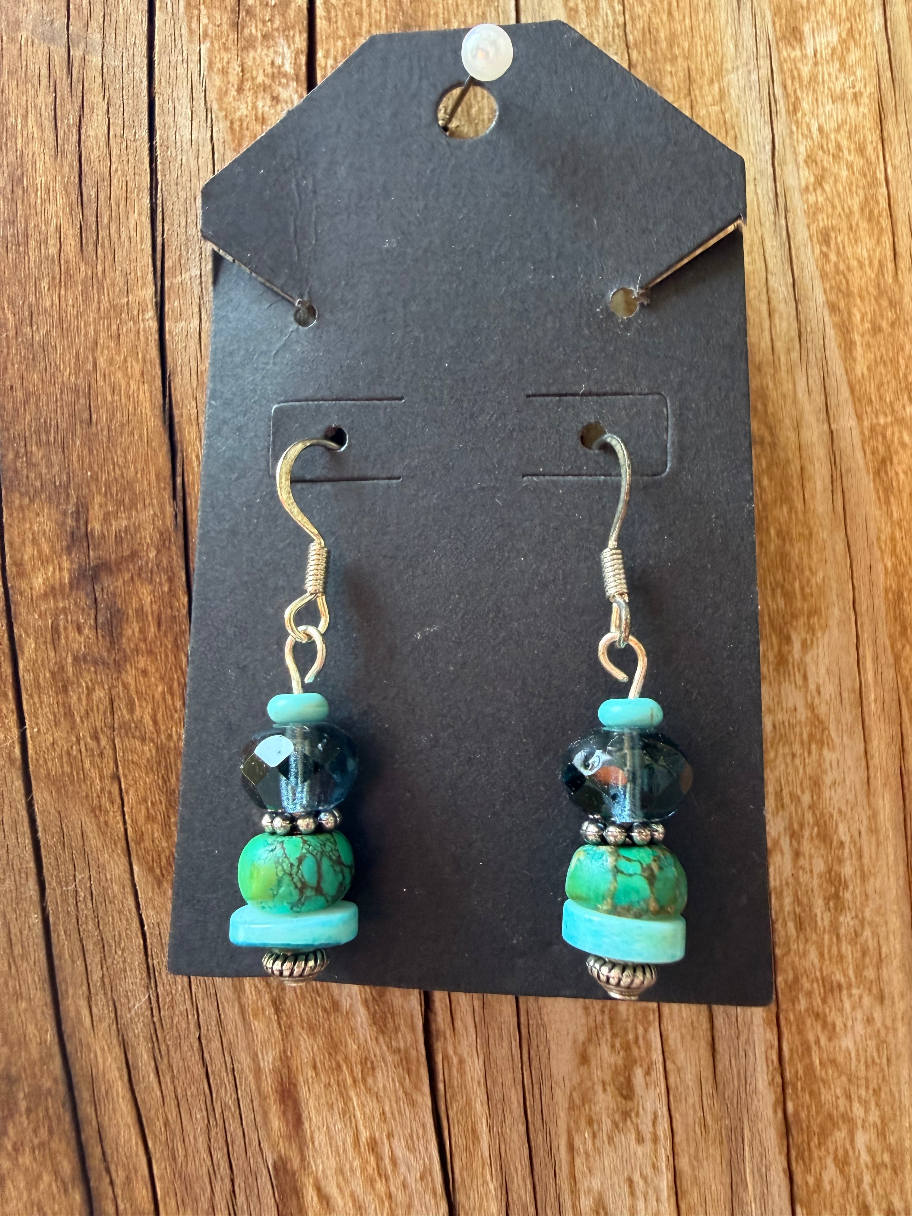 Handcrafted Turquoise & Smoky Crystal Beaded Earrings