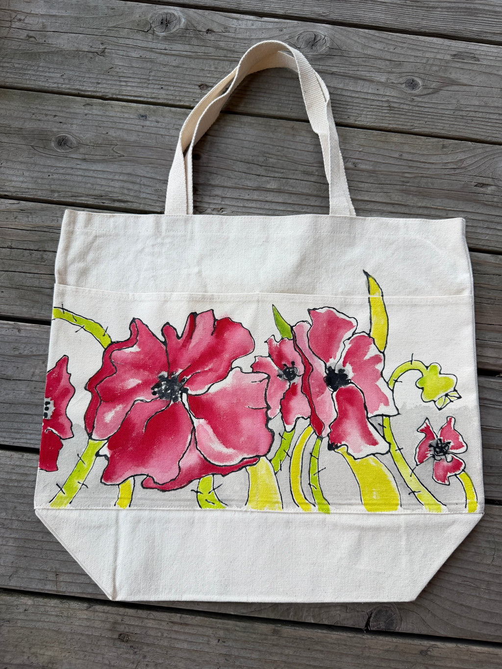 Hand-Painted Canvas Large Shopping Tote